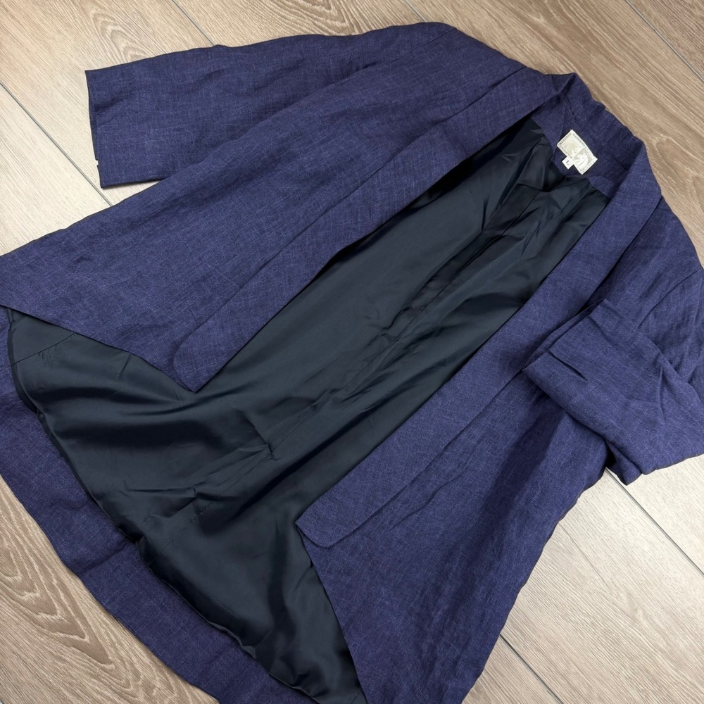 Alberto Makali Women Blazer Jacket 100% Linen Open Front Shawl Purple Large